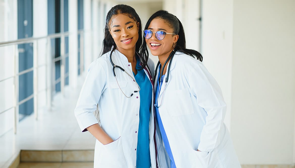 portrait of happy young nurses