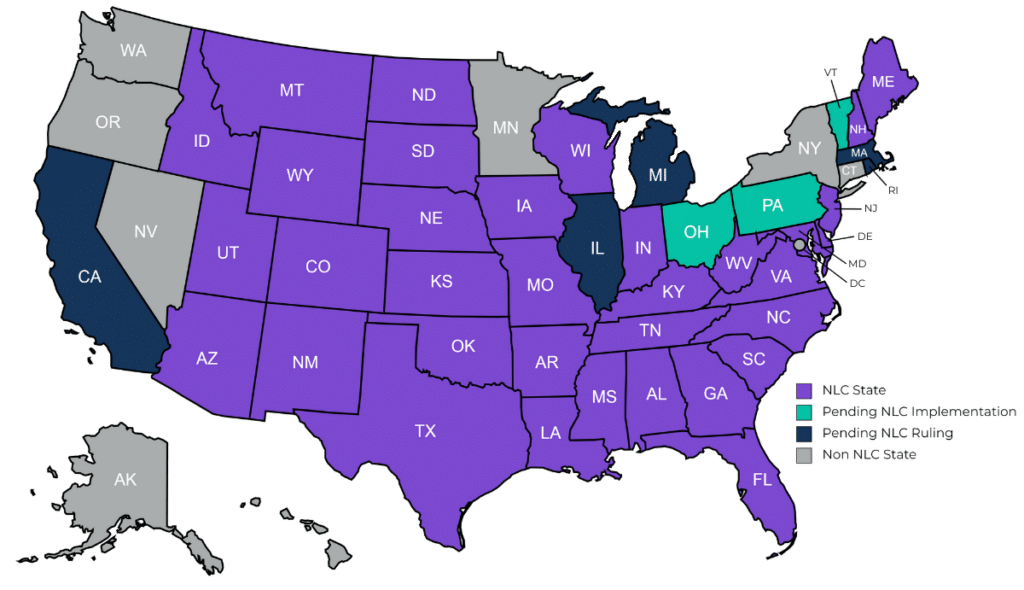 US Map for nurse licenses